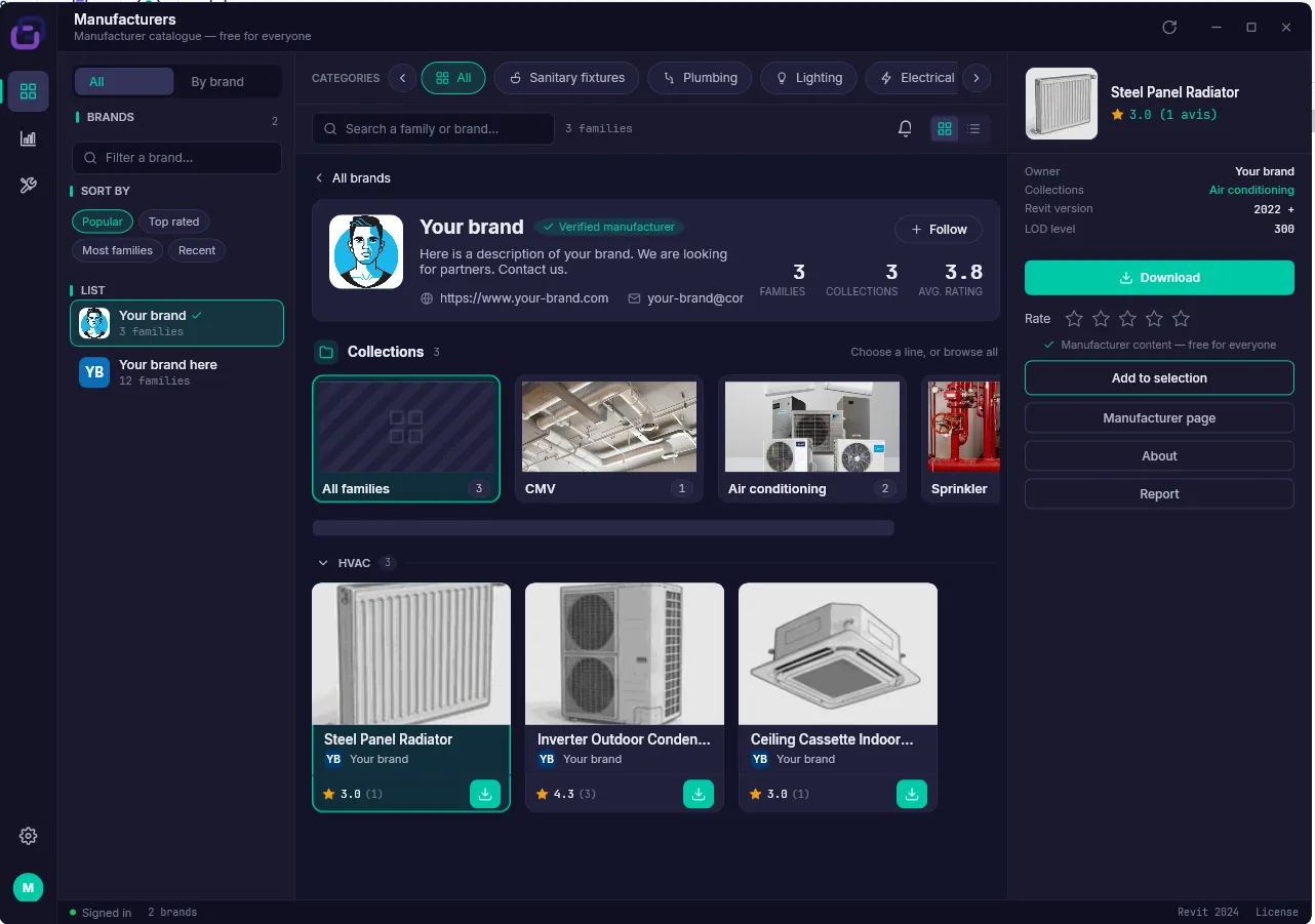 Library — Catalogue fabricants — capture d'écran